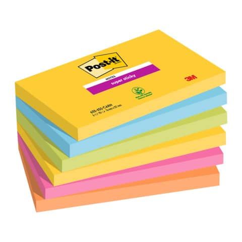 Foglietti riposizionabili Post-it Super Sticky Carnival 76x127mm assortiti conf. 6 blocch. da 90 ff - 655-6SS CAR