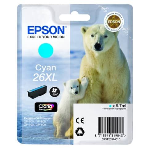 Cartuccia inkjet alta capacit Orso polare 26XL Epson ciano C13T26324012