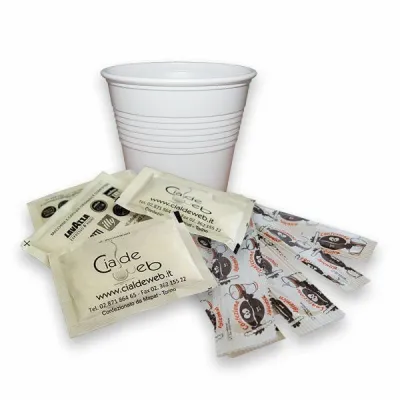 Disposable cups, stirrers and sugar