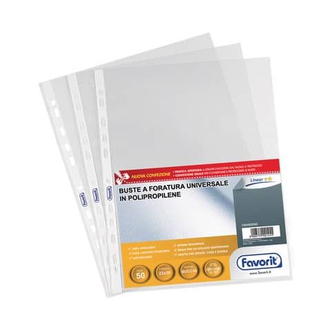 Buste trasp. a foratura universale FAVORIT buccia d&#39;arancia linear 22x30 cm conf. da 50 - 100460040