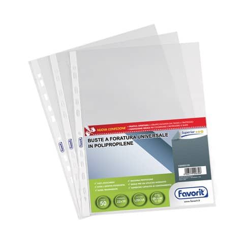 Buste trasp. a foratura universale FAVORIT liscia superior 22x30 cm conf. da 50 - 100460120