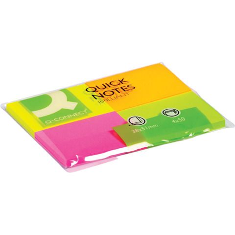Foglietti riposizionabili Q-Connect g/m colori intensi 38x51 mm 4 blocchetti da 50 ff - KF10510