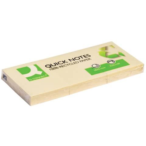 Foglietti riposizionabili Q-Connect 100% materiale riciclato 65 g/m giallo 38x51 mm  12 blocchetti da 100 ff - KF22367