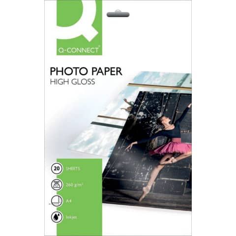 Carta fotografica Inkjet Q-Connect A4 bianco 260 g/m lucida conf. da 20 fogli - KF02163