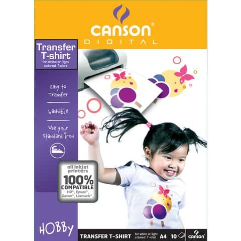 Carta patinata CANSON T-Shirt transfer A4 finitura opaca 140 g/m bianco conf.10 - C204567480