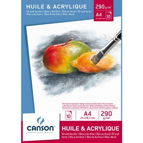 Blocco da disegno CANSON per olio e acrilico 10 fogli bianco 290 g/m A4 C200005785