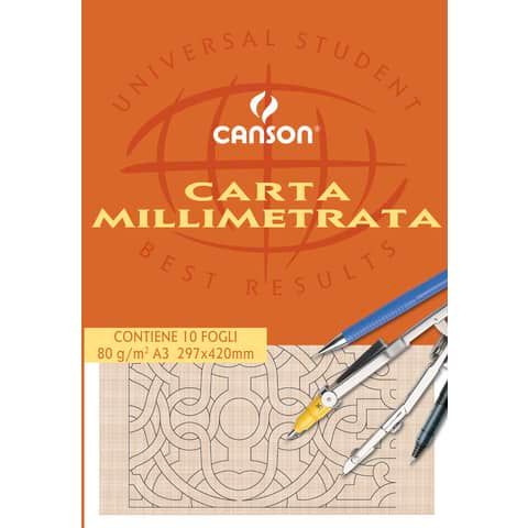 Blocco da disegno CANSON carta millimetrata bianco/arancio 80 g/m 10 fogli A3 - C200005824
