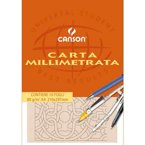 Blocco da disegno CANSON carta millimetrata bianco/arancio 80 g/m 10 fogli A4 - C200005812