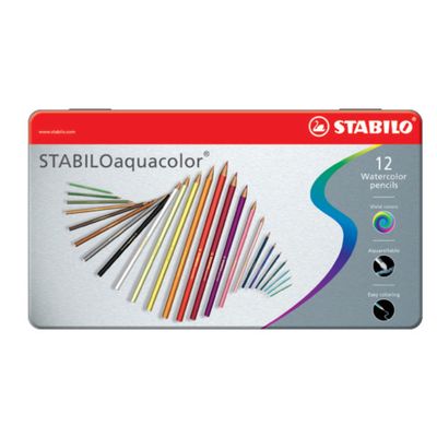 Matite colorate acquarellabili Stabilo aquacolor scatola in metallo assortiti Conf. 12 pezzi - 1612-5