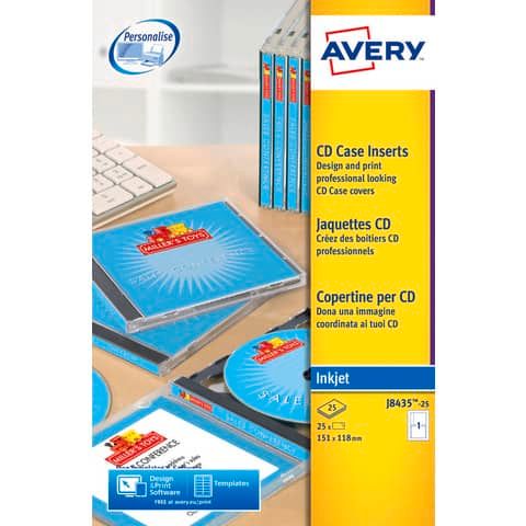 Copertine scrivibili per CD AVERY 151x118 mm - inkjet conf. 25 fogli - J8435-25