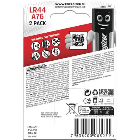 Batterie alcaline a bottone ENERGIZER LR44/A76 conf. da 2 - E301536600