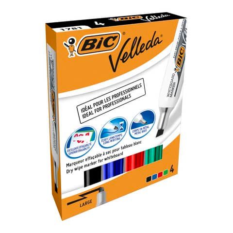 Marcatori per lavagne bianche BIC Velleda 1781 punta a scalpello 3,3-4,6 mm assortiti  wallet da 4 - 8757872