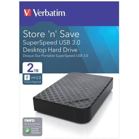 Hard Disk Esterno Verbatim Store&#39;n &#39; Save 3.0 2 TB nero - 47683