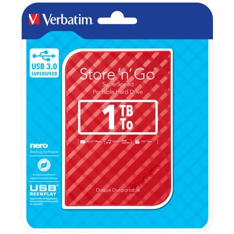 Hard Disk Esterno Verbatim Store &#39;n&#39; Go USB 3.0 1 TB rosso - 53203