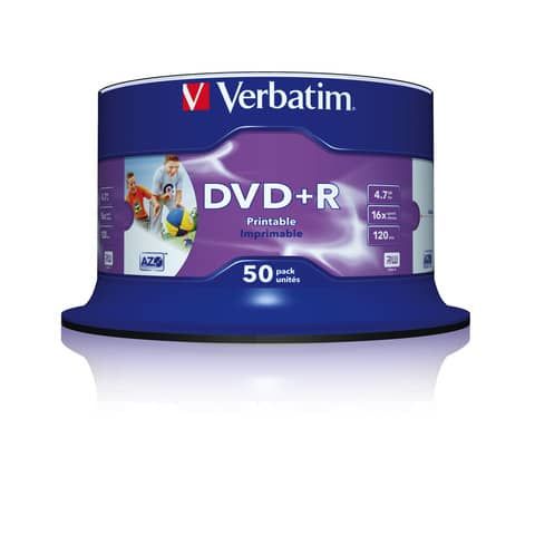 DVD+R Wide Stampabile Verbatim Spindle Case 4.7 GB - velocit 16x Conf. 50 pezzi - 43512