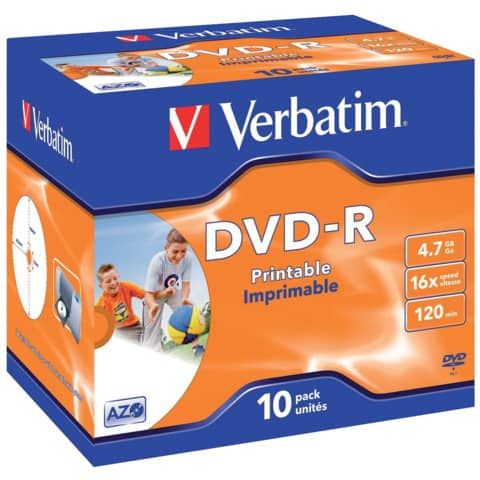 DVD-R Verbatim standard stampabile 4.7 GB - Velocit 16x Jewel Case conf. da 10 - 43521