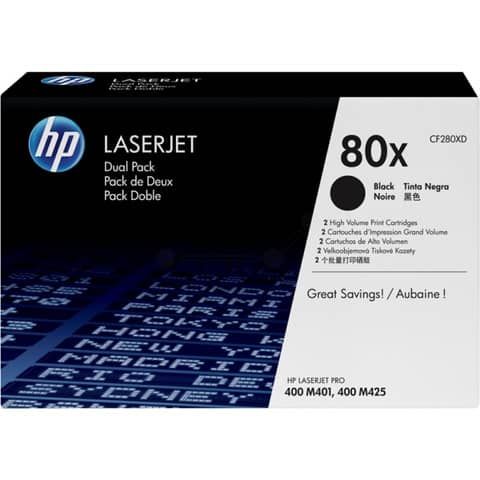 Toner alta capacit 80X HP nero  Conf. 2 - CF280XD