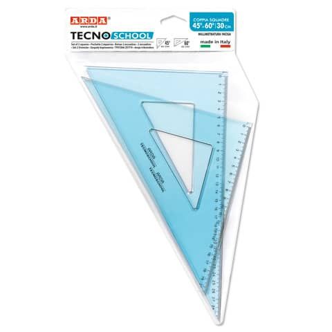 Coppia squadre ARDA Linea Tecnoschool plastica azzurro trasparente Formato 45 e 60 30 cm  conf. 2 pezzi - 60330SS