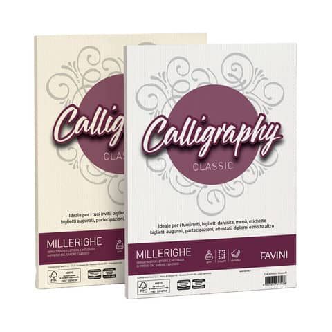 Carta pergamena Favini Calligraphy Millerighe liscia fondo rigato 200 g/m A4 avorio 02 50 fogli - A69Q324