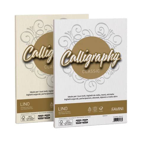 Carta lino FAVINI Calligraphy per lettere per stampa inkjet e laser 200 g/m A4 avorio 02  50 fogli - A69Q614
