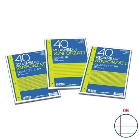 Ricambi rinforzati Blasetti in carta bianca usomano con 4 fori rinforzati in plastica 80 g/m A4 B  conf.40 - 2337