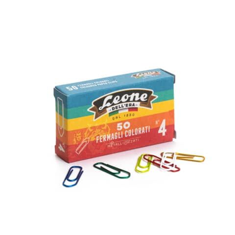 Fermagli Leone Dell'Era in filo colorato metallizzato N. 4 Assortiti scatola con finestra da 50 pz. - FX5