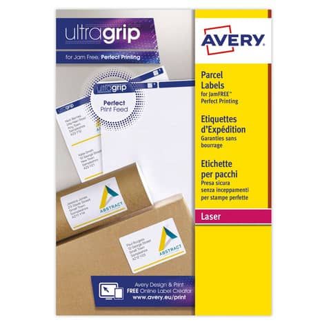Etichette bianche per indirizzi AVERY Ultragrip? 99,1x93,1 mm - 6 et/foglio - stampanti laser cf. 100 fogli L7166-100