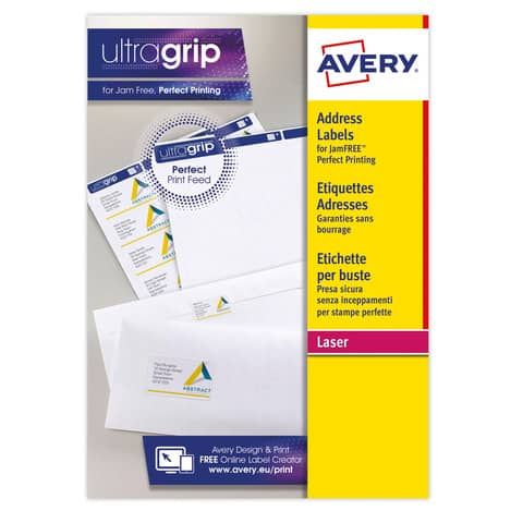Etichette bianche per indirizzi AVERY Ultragrip? 38,1x21,2 mm - 65 et/foglio - stampanti laser conf. 25 fogli L7651-25