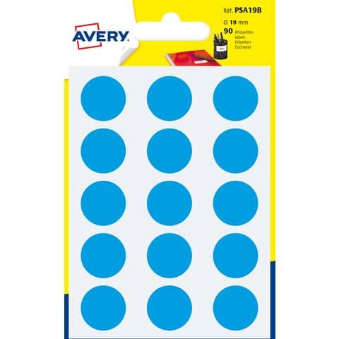 Etichette rotonde colorate AVERY blu  19 mm - 15 et/foglio - scrivibili a mano - bustina da 6 fogli - PSA19B