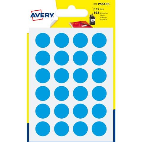 Etichette rotonde colorate AVERY blu  15 mm - 24 et/foglio - scrivibili a mano - bustina da 7 fogli - PSA15B