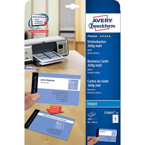Biglietti da visita personalizzabili Avery Quick&amp;Clean? 85x54 mm 8/foglio patinati per inkjet - cf 25 ff C32015-25