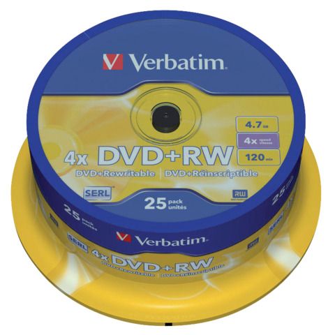 DVD+RW Verbatim 4x 4.7 GB  in confezione da 25 dvd+rw - 43489