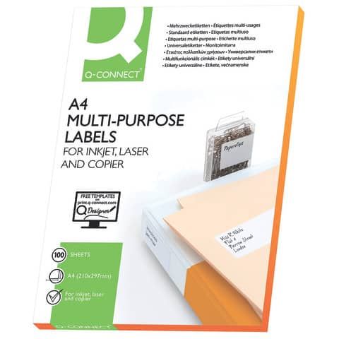 Etichette universali Q-Connect bianco 66x33,9 mm - 24 et./foglio - conf. da 100 fogli - KF10639