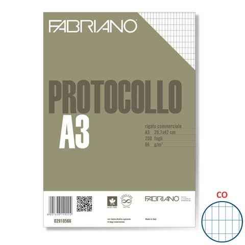 Fogli protocollo Fabriano bianco 66 g/m 29,7x42 cm rigato commerciale conf. 200 fogli - 02910566