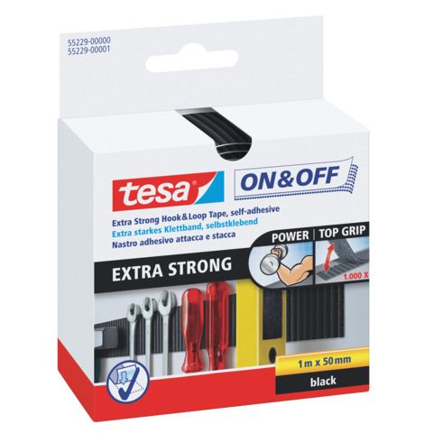 Nastro adesivo in tela tesa velcro On&amp;Off universale autoadesivo extra forte nero 50 mm x 1 m - 55229-00000-02