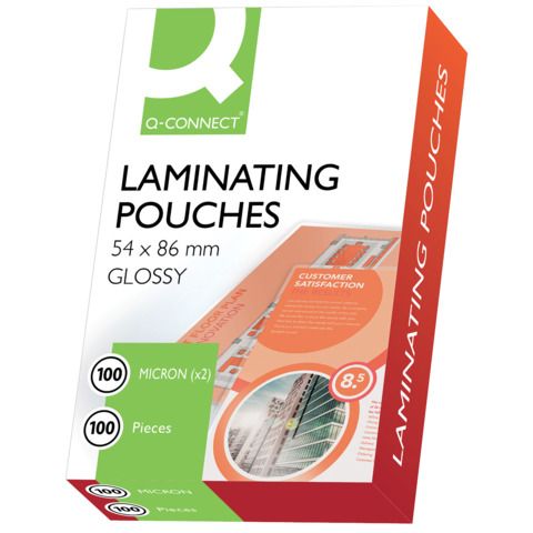 Pouches per plastificatrici Q-Connect 2x100 m finitura lucida 54x86 mm Conf. 100 pezzi - KF01202
