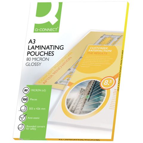 Pouches per plastificatrici Q-Connect 2x80 m finitura lucida A3 Conf. 100 pezzi - KF04122