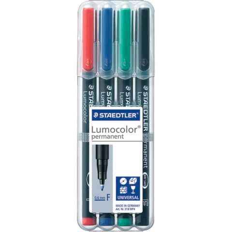 Penne a punta sintetica Staedtler Lumocolor permanent pen 318 F assortiti astuccio da 4 pezzi - 318 WP4