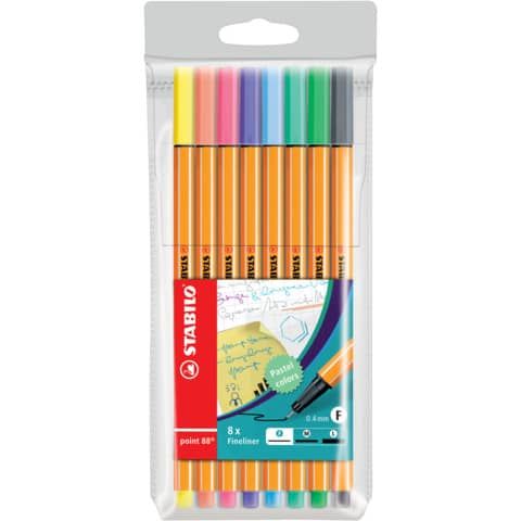 Fineliner Stabilo Point 88 0,4 mm assortiti in colori pastello astuccio da 8 - 88/8-01