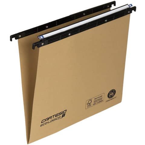 Cartelle sospese orizzontali per cassetti CARTESIO ECO 39 cm fondo V avana Conf. 25 pezzi - 100/395-A1