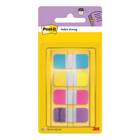 Segnapagina removibili Post-it Index Strong Mini con dispenser - 4 blocchetti da 10 ff - turchese-giallo-rosa-viola