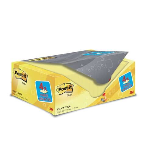 Foglietti riposizionabili Post-it Notes giallo Canary? 76x127 mm Value Pack 16+4 blocchetti GRATIS - 655-VP20