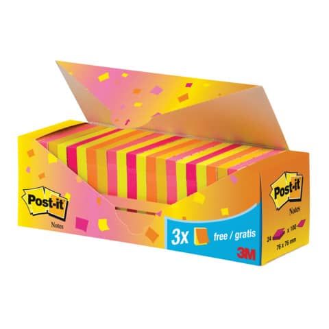 Foglietti colorati Post-it Notes neon assortiti neon conf. 21 blocchetti + 3 gratis da 100 ff - CP 654-NP24