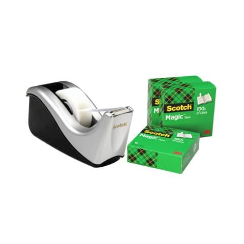 Dispenser C60 argento per nastro adesivo Scotch Magic? 810 + 4 rotoli 19 mm x 33 m omaggio - C60-ST4