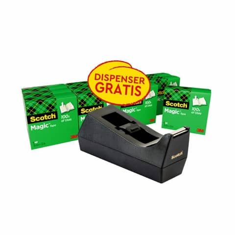 Dispenser per nastro adesivo Scotch Magic? C38 nero + 12 rotoli 19 mm x 33 m SM12 Black