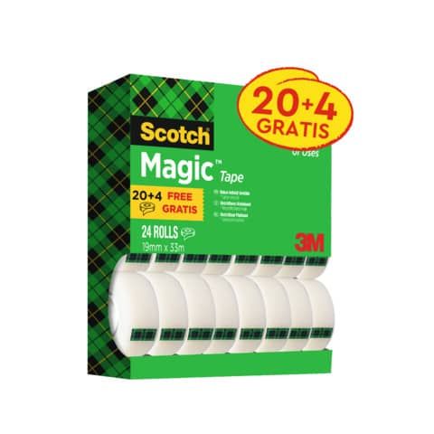Nastro adesivo Scotch Magic? 810 19 mm x 33 m trasparente opaco Value Pack 20 rotoli + 4 GRATIS - 8-1933R24TPR