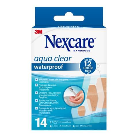 Cerotti Nexcare? Aqua Clear 360 assortiti in 3 misure impermeabili - conf. 14 cerotti - N1214ASD01N