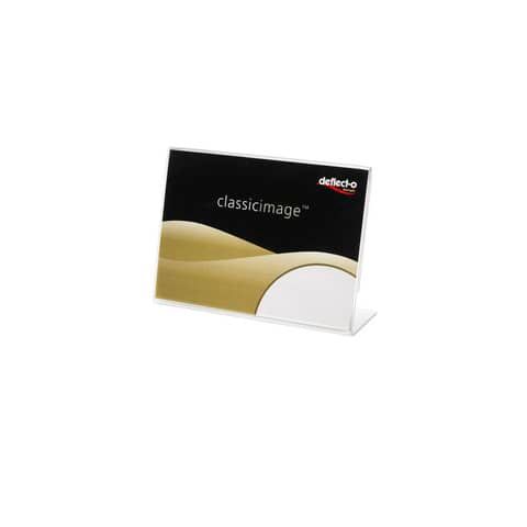 Porta-avvisi deflecto A7 orizzontale in polistirene con base a L trasparente 480401