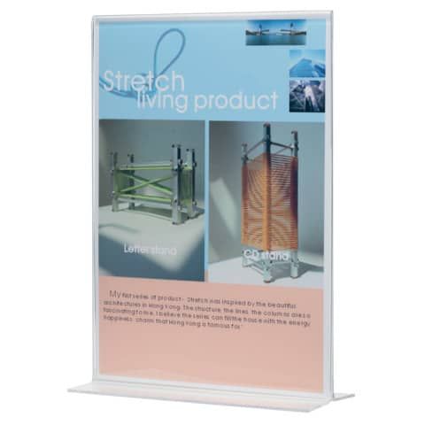 Porta-avvisi Q-Connect in polistirolo con base a T trasparente per formato 15x7xH.21,3 cm - KF04175