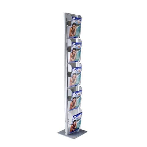 Espositore Menhir da terra TECNOSTYL A4 in alluminio a 5 scomparti 33x33x173 cm silver - MIC102